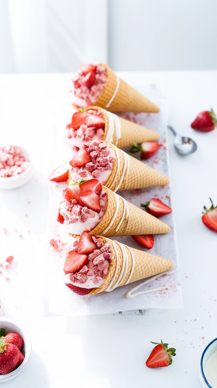 Strawberry Crunch Cheesecake Cones