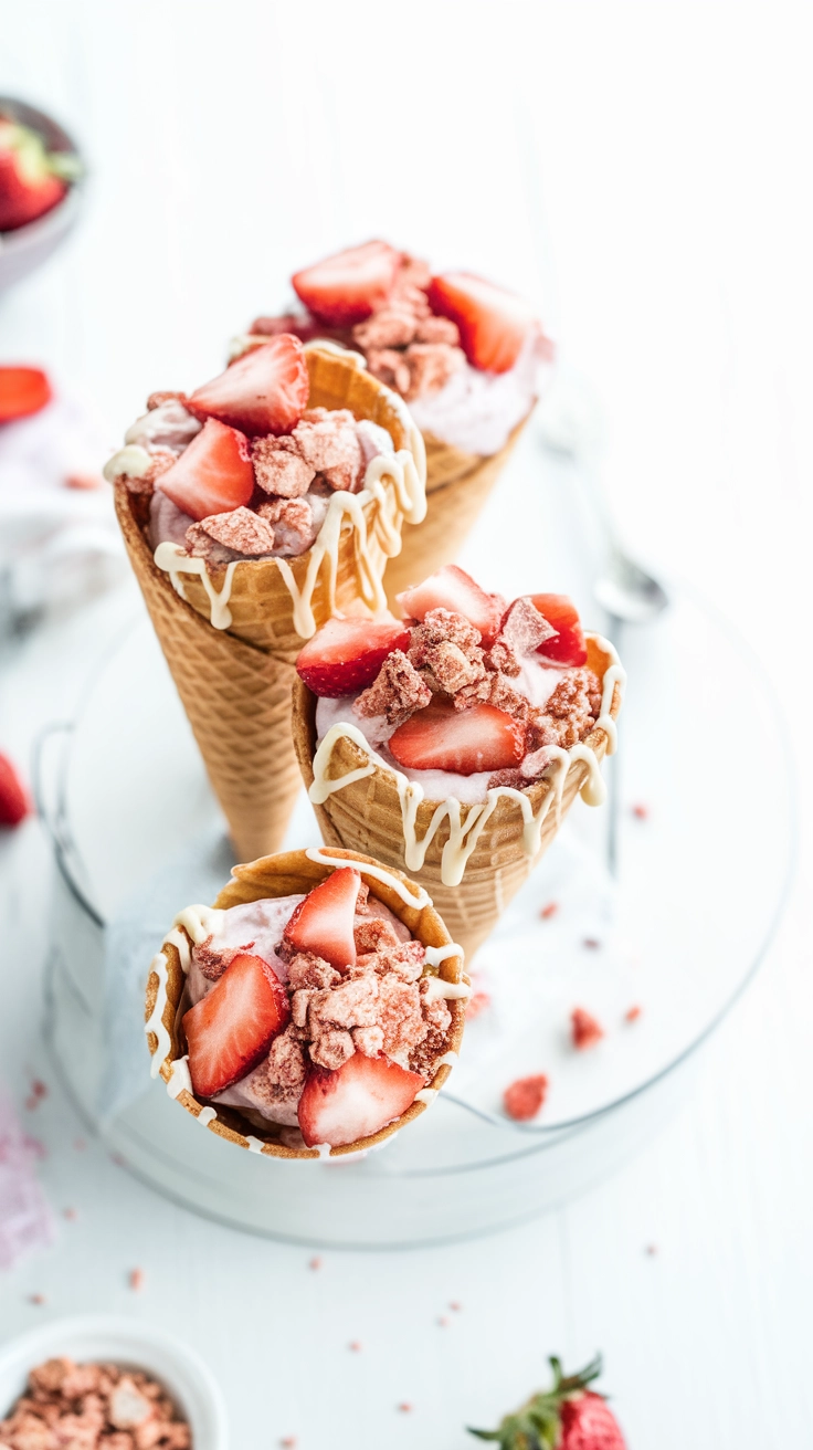 Strawberry Crunch Cheesecake Cones