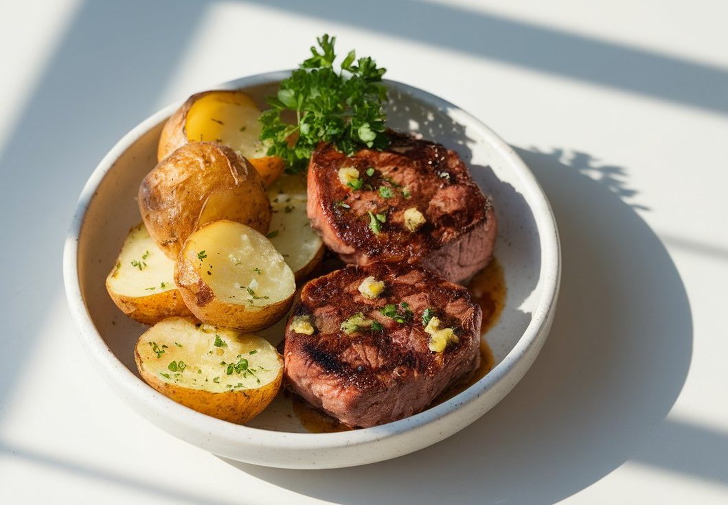 Garlic Steak Bites and Potatoes